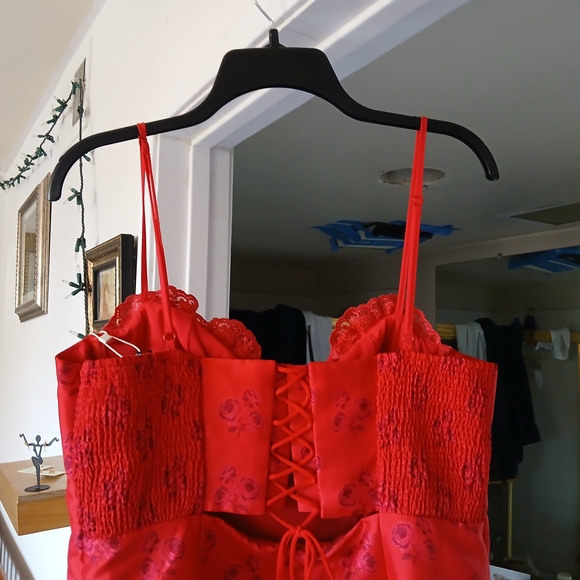 Elegant Red Lace Trimmed Nightgown - Picture 7 of 9